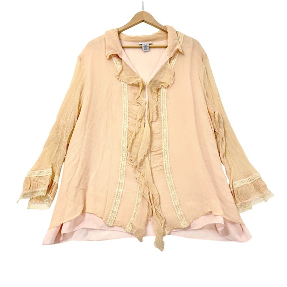 VTG Avenue Silk Ruffle Unconventional Lace XL Fairy Chiffon Pink Victorian Boho